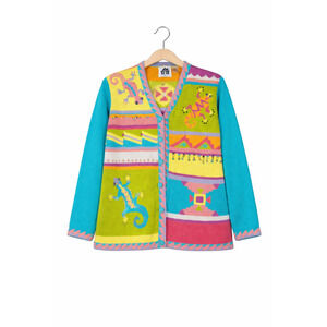 Vintage Storybook Knits Gecko Beaded Cardigan Size 1X Southwestern Sweater